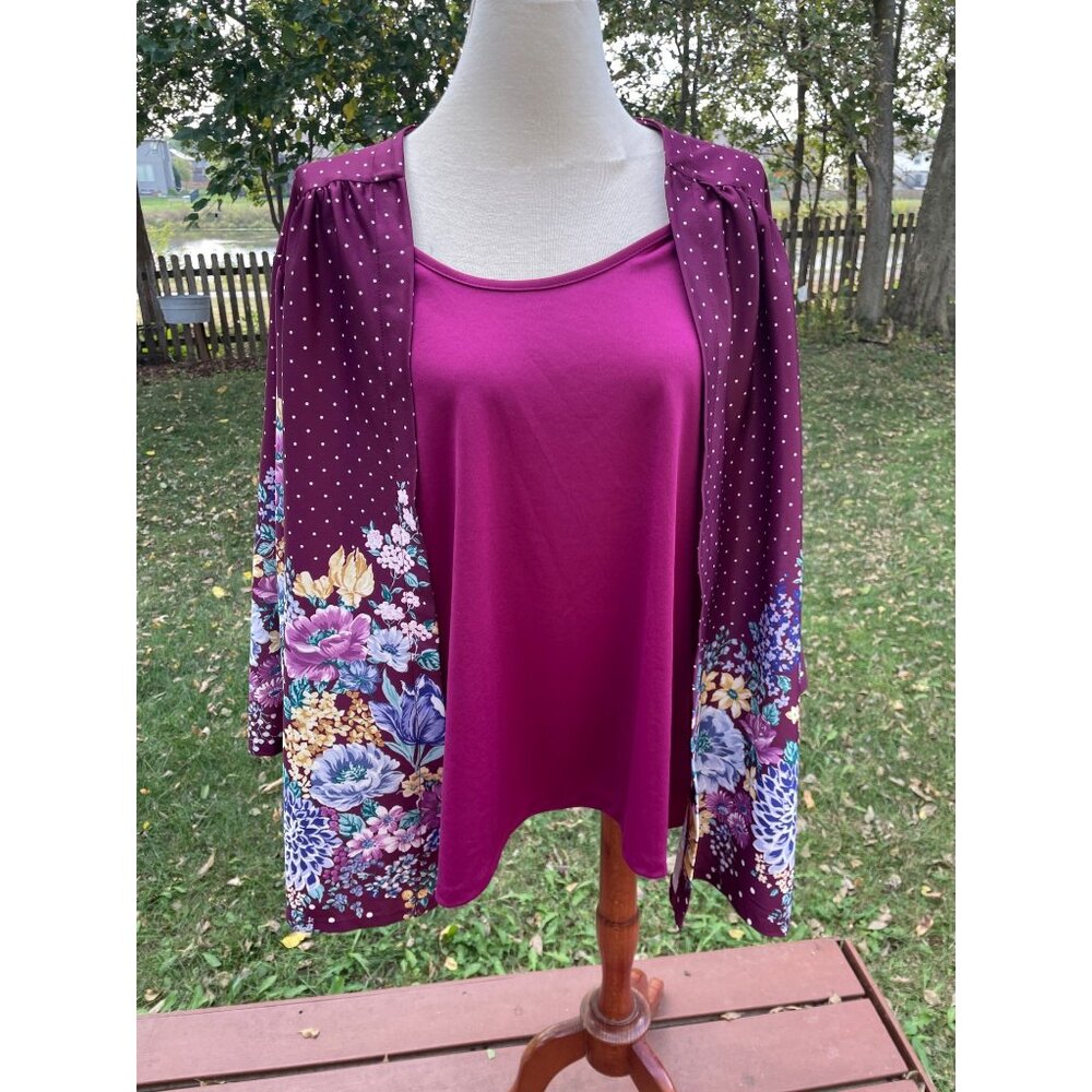 Plus Size 4X Kimono Top Floral & Polka Dot Print Lightweight Womens Long Sleeve